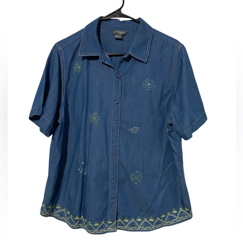 City Blues by Koret Embroidered Chambray Button Up Top